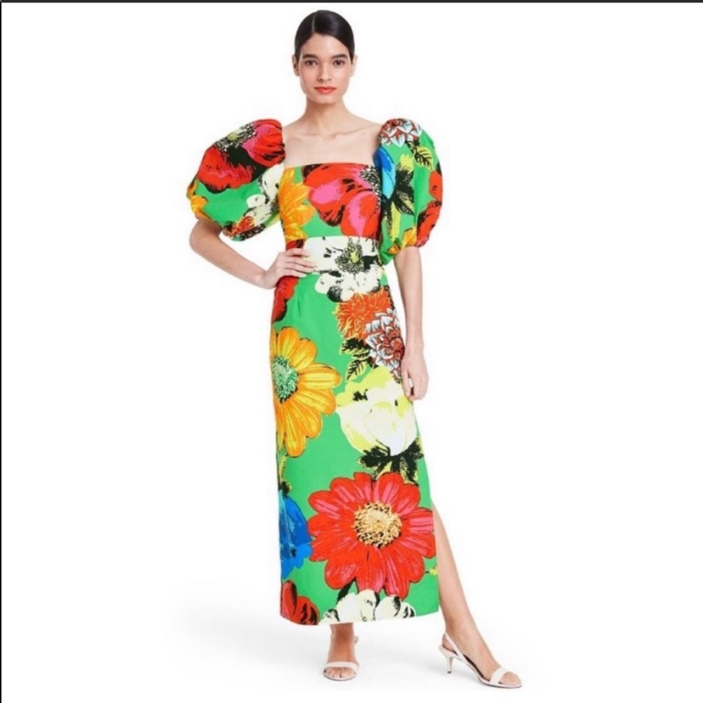Christopher John Rogers Puff Sleeves Floral Dress